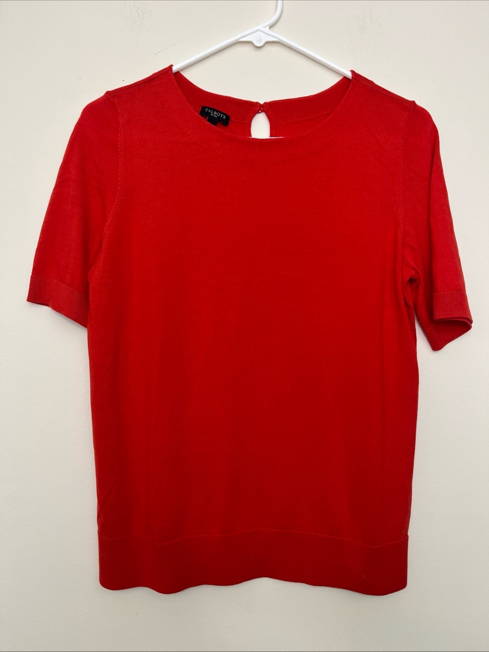 Women’s Talbot Petite Orange/Red Short Sleeve Sweater Mp Preppy Office Keyhole